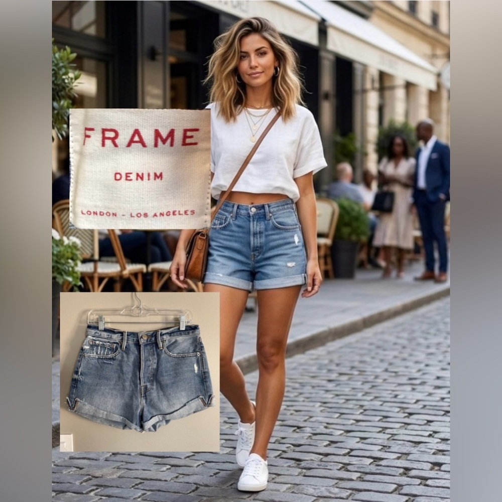 FRAME Le Original Rigid High Rise Denim Shorts - Size 27